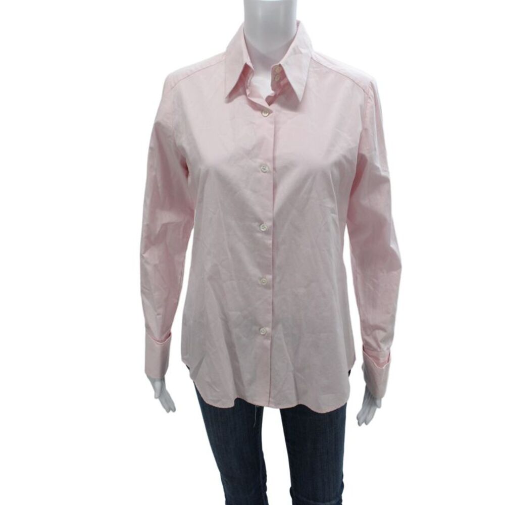 Chaiken Women Basic Collared Cotton Long Sleeve Button Up Pink Size 8